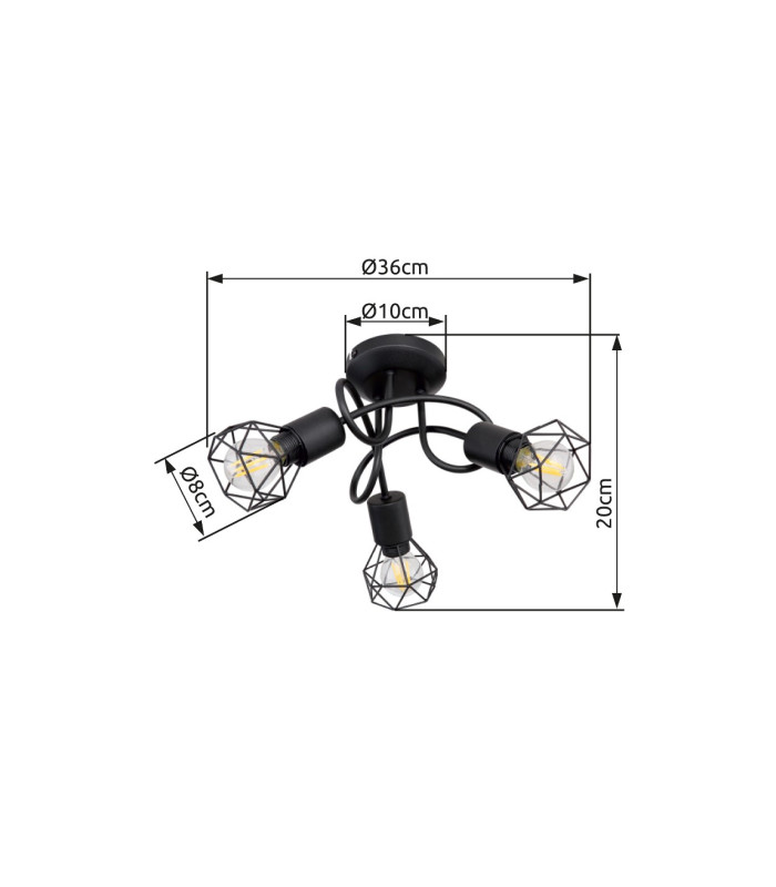 Xara I Multi Arm Semi Flush Ceiling Lamp Black 3x E14-7