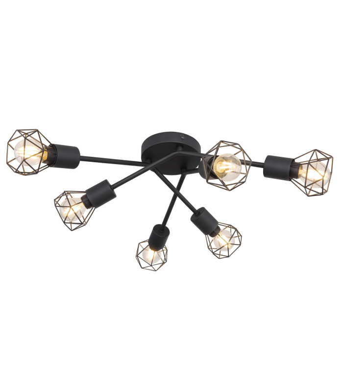 Xara I Multi Arm Semi Flush Ceiling Lamp Black 6x E14-1