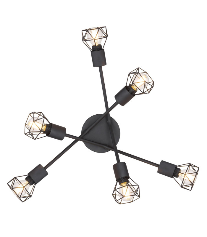 Xara I Multi Arm Semi Flush Ceiling Lamp Black 6x E14-3