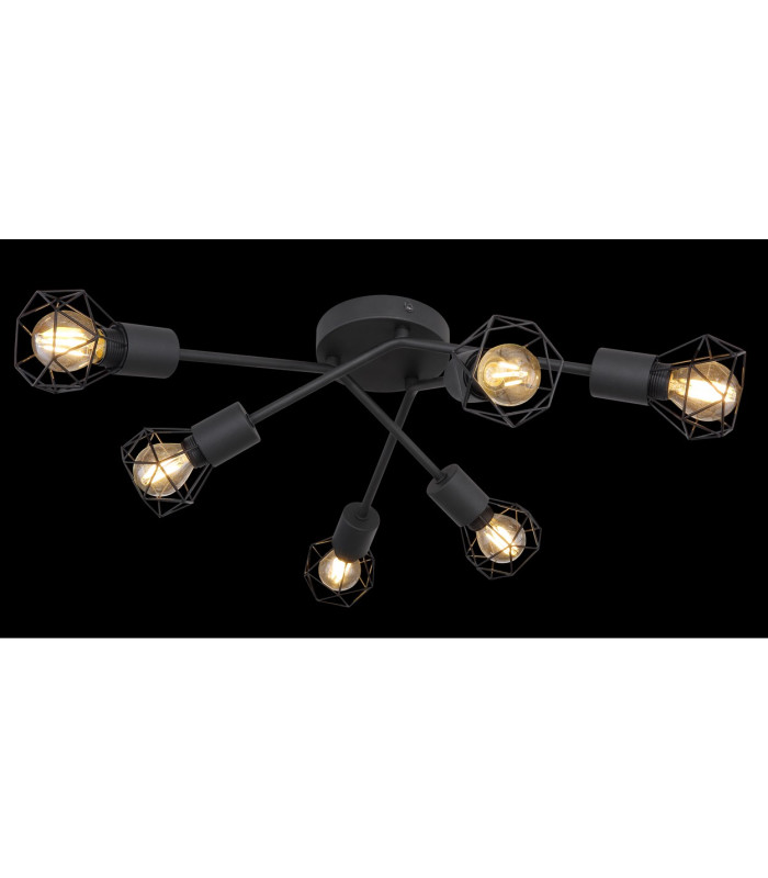 Xara I Multi Arm Semi Flush Ceiling Lamp Black 6x E14-5