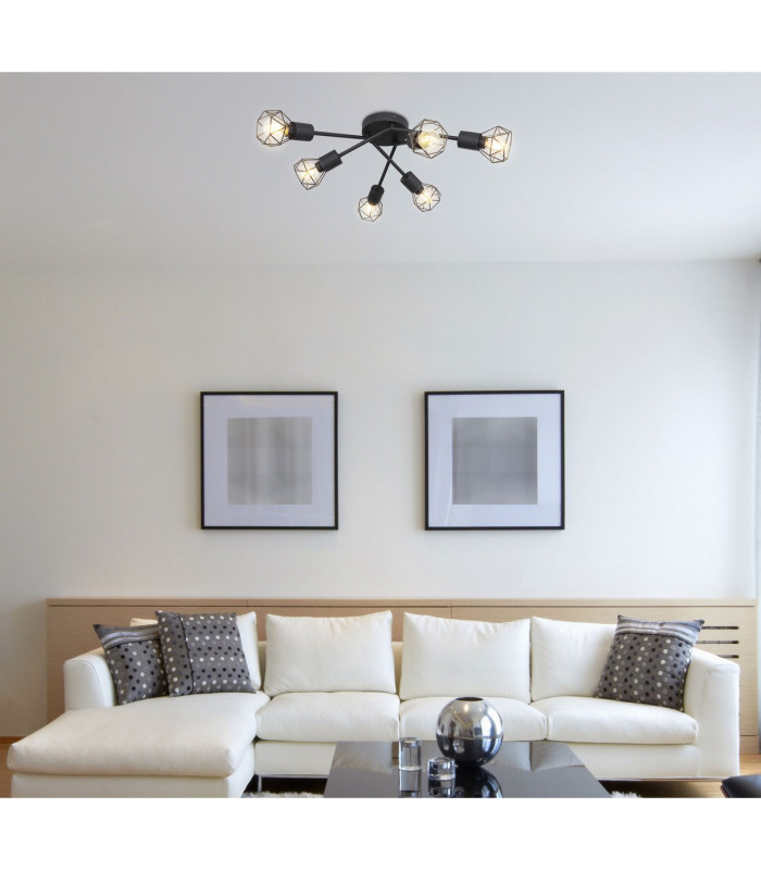 Xara I Multi Arm Semi Flush Ceiling Lamp Black 6x E14-6