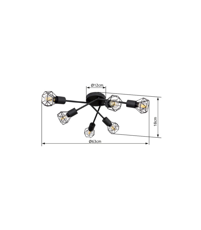 Xara I Multi Arm Semi Flush Ceiling Lamp Black 6x E14-7