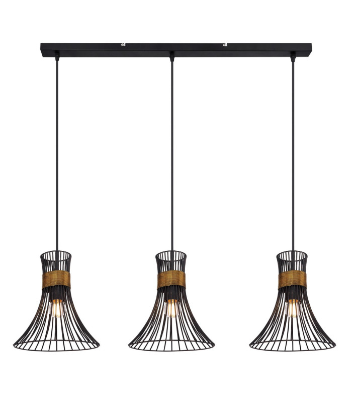 Purra Bar Pendant Ceiling Light Black 3x E27-3