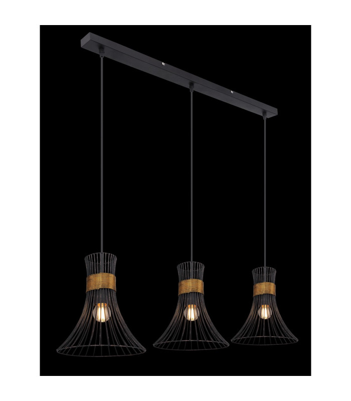 Purra Bar Pendant Ceiling Light Black 3x E27-5