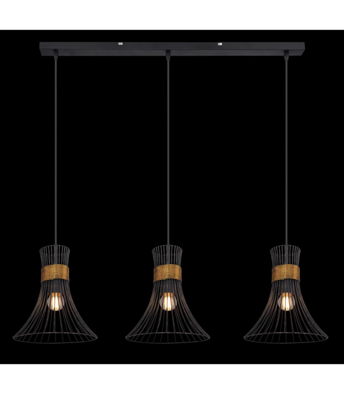 Purra Bar Pendant Ceiling Light Black 3x E27-6