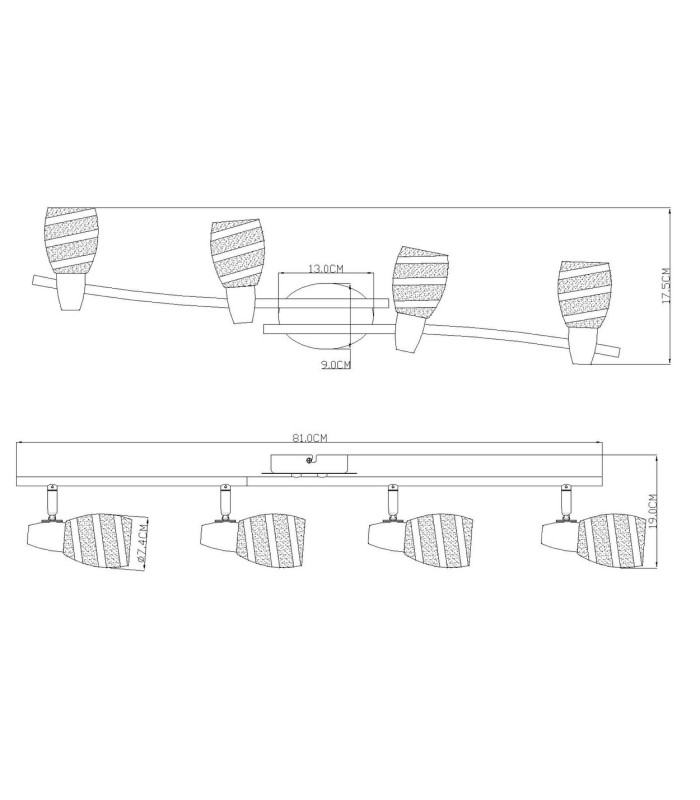 Roy Ceiling Spotlight Bar Chrome Satined Glass Shade 4x E14-3