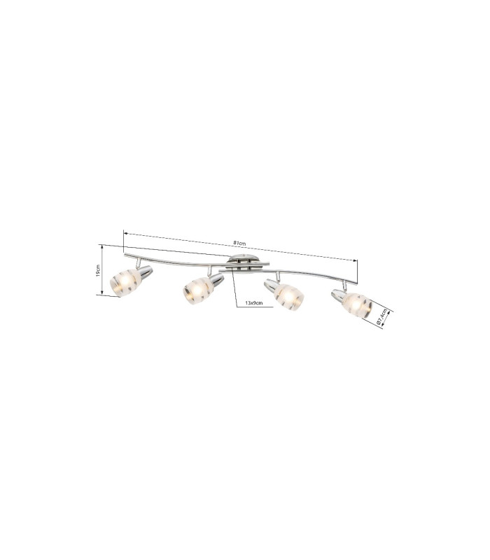 Roy Ceiling Spotlight Bar Chrome Satined Glass Shade 4x E14-4