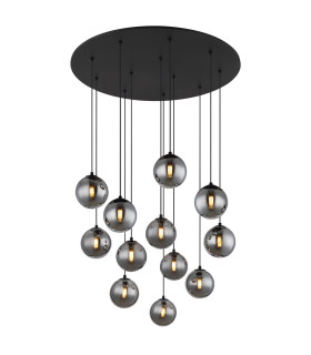 Riha Cluster Pendant Ceiling Light Matt Black Balls Smoke Glass Shade 12x G9 3000K-1