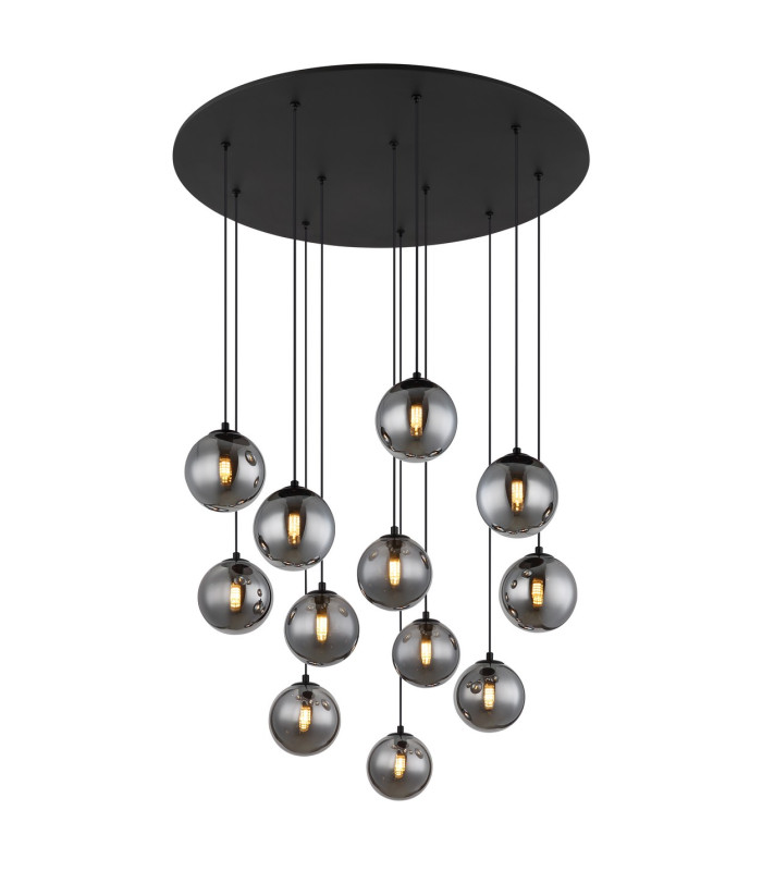 Riha Cluster Pendant Ceiling Light Matt Black Balls Smoke Glass Shade 12x G9 3000K-1