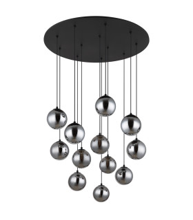 Riha Cluster Pendant Ceiling Light Matt Black Balls Smoke Glass Shade 12x G9 3000K-2