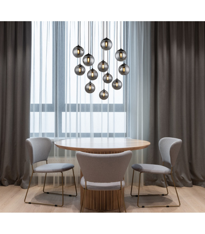 Riha Cluster Pendant Ceiling Light Matt Black Balls Smoke Glass Shade 12x G9 3000K-3