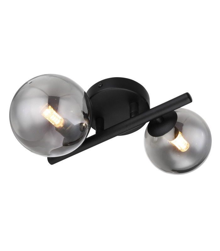 Riha Globe Wall Lights Matt Black Smoke Glass Shade 2x G9 3000K-1