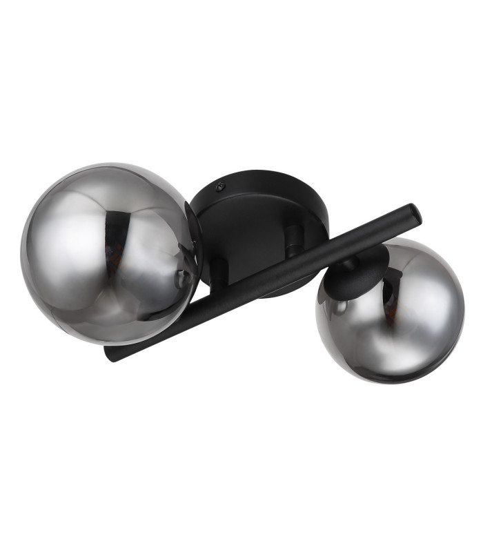 Riha Globe Wall Lights Matt Black Smoke Glass Shade 2x G9 3000K-2