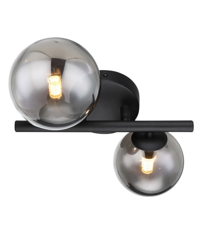 Riha Globe Wall Lights Matt Black Smoke Glass Shade 2x G9 3000K-3