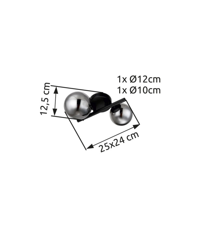 Riha Globe Wall Lights Matt Black Smoke Glass Shade 2x G9 3000K-6