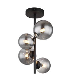 Riha Globe Ceiling Light Matt Black Smoke Glass Shade 4x G9 3000K-1