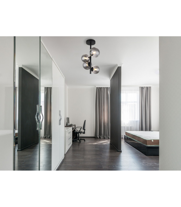 Riha Globe Ceiling Light Matt Black Smoke Glass Shade 4x G9 3000K-4