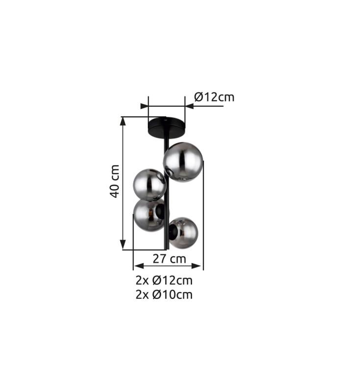 Riha Globe Ceiling Light Matt Black Smoke Glass Shade 4x G9 3000K-5