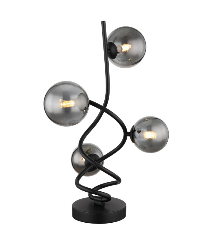 Riha Globe Table Lamp Matt Black Smoke Glass Shade 4x G9 3000K-1