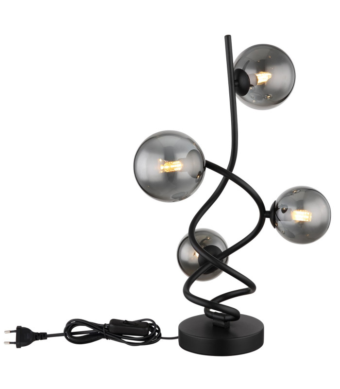 Riha Globe Table Lamp Matt Black Smoke Glass Shade 4x G9 3000K-3