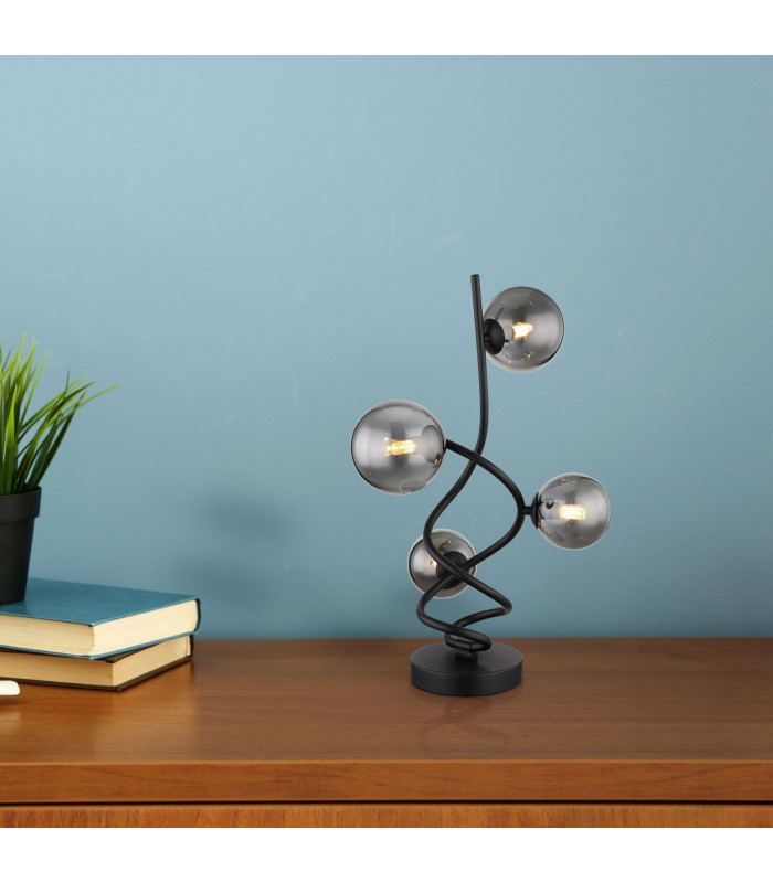 Riha Globe Table Lamp Matt Black Smoke Glass Shade 4x G9 3000K-4