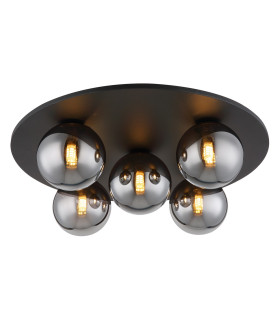 Riha Globe Ceiling Light Matt Black Balls Smoke Glass Shade 5x G9 3000K-1