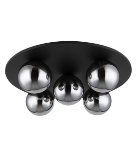 Riha Globe Ceiling Light Matt Black Balls Smoke Glass Shade 5x G9 3000K-2