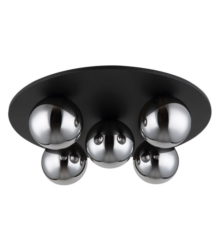 Riha Globe Ceiling Light Matt Black Balls Smoke Glass Shade 5x G9 3000K-2