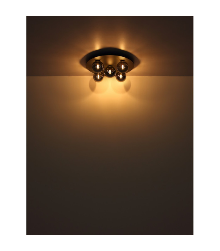 Riha Globe Ceiling Light Matt Black Balls Smoke Glass Shade 5x G9 3000K-3