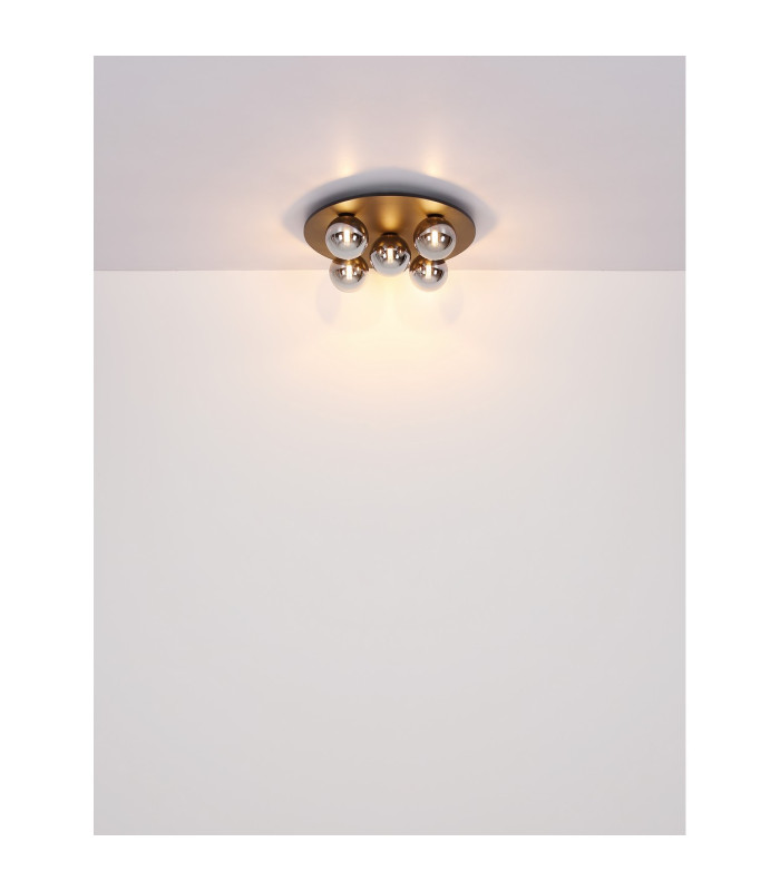 Riha Globe Ceiling Light Matt Black Balls Smoke Glass Shade 5x G9 3000K-4
