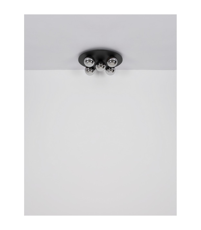 Riha Globe Ceiling Light Matt Black Balls Smoke Glass Shade 5x G9 3000K-5