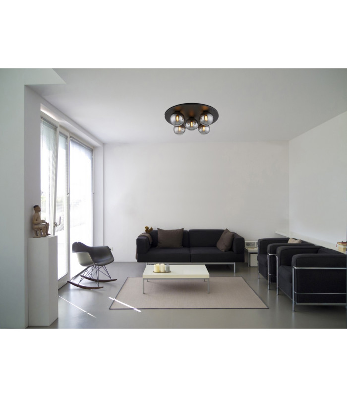 Riha Globe Ceiling Light Matt Black Balls Smoke Glass Shade 5x G9 3000K-6