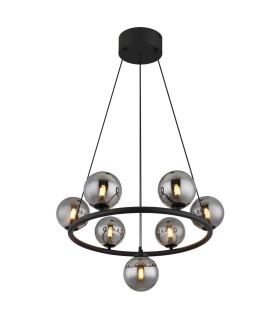 Riha Globe Pendant Ceiling Light Matt Black Balls Smoke Glass Shade 7x G9 3000K-1