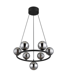 Riha Globe Pendant Ceiling Light Matt Black Balls Smoke Glass Shade 7x G9 3000K-2