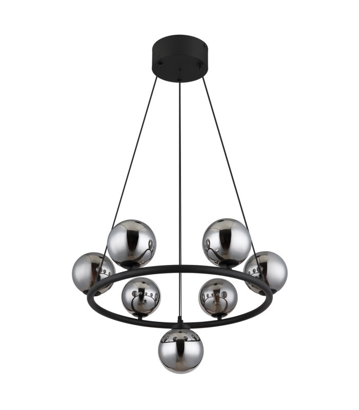 Riha Globe Pendant Ceiling Light Matt Black Balls Smoke Glass Shade 7x G9 3000K-2