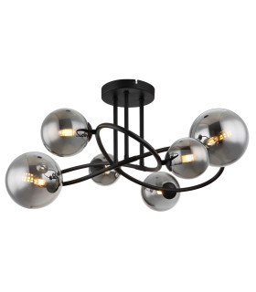 Riha Multi Arm Semi Flush Ceiling Lamp Matt Black Smoke Glass Shade 6x G9 3000K-1