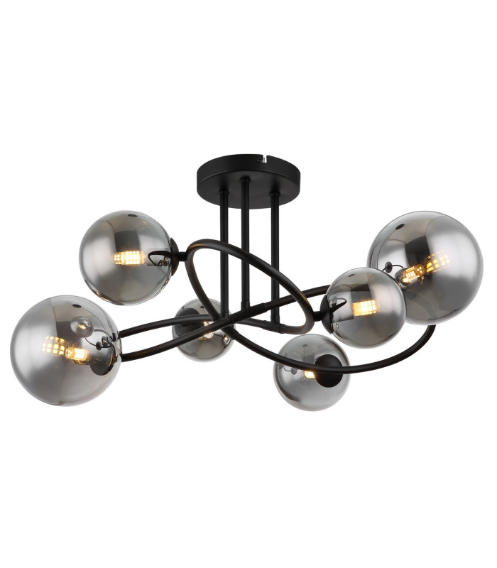 Riha Multi Arm Semi Flush Ceiling Lamp Matt Black Smoke Glass Shade 6x G9 3000K-1