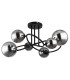 Riha Multi Arm Semi Flush Ceiling Lamp Matt Black Smoke Glass Shade 6x G9 3000K-2