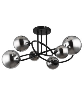 Riha Multi Arm Semi Flush Ceiling Lamp Matt Black Smoke Glass Shade 6x G9 3000K-2