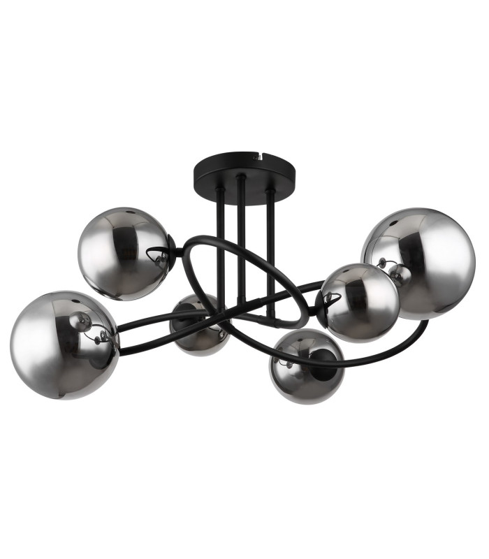 Riha Multi Arm Semi Flush Ceiling Lamp Matt Black Smoke Glass Shade 6x G9 3000K-2