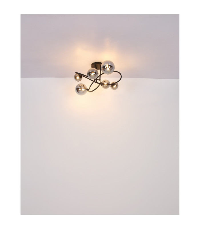 Riha Multi Arm Semi Flush Ceiling Lamp Matt Black Smoke Glass Shade 6x G9 3000K-4