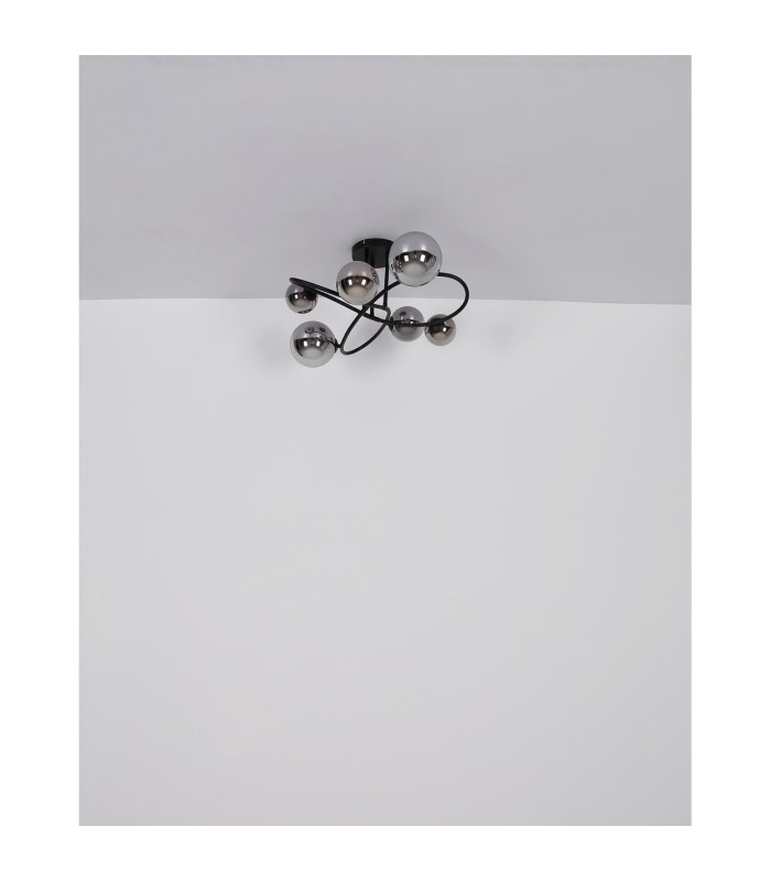 Riha Multi Arm Semi Flush Ceiling Lamp Matt Black Smoke Glass Shade 6x G9 3000K-5