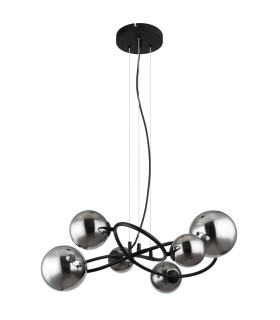 Riha Globe Pendant Ceiling Light Matt Black Smoke Glass Shade 6x G9 3000K-2