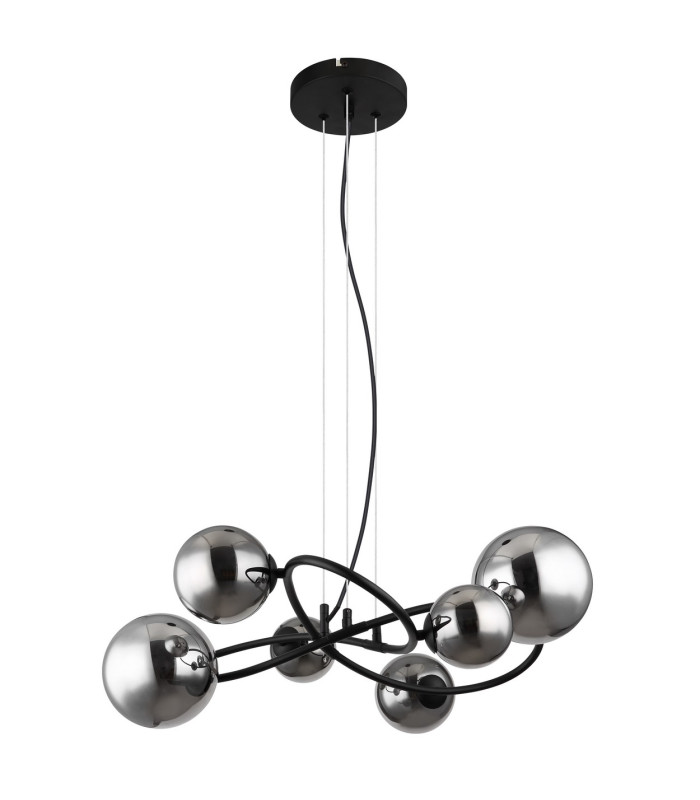 Riha Globe Pendant Ceiling Light Matt Black Smoke Glass Shade 6x G9 3000K-2