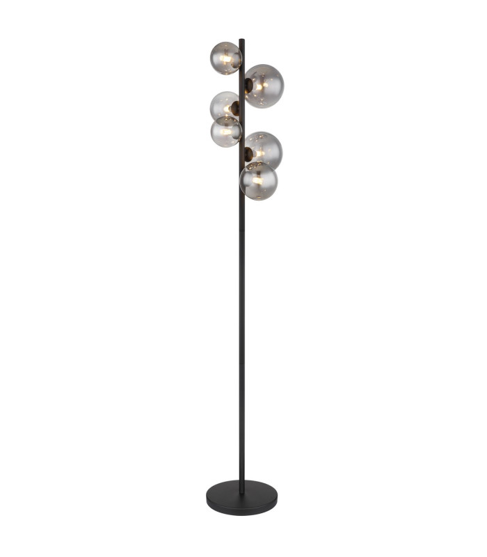 Riha Multi Arm Floor Lamp Matt Black Smoke Glass Shade 6x G9 3000K-1