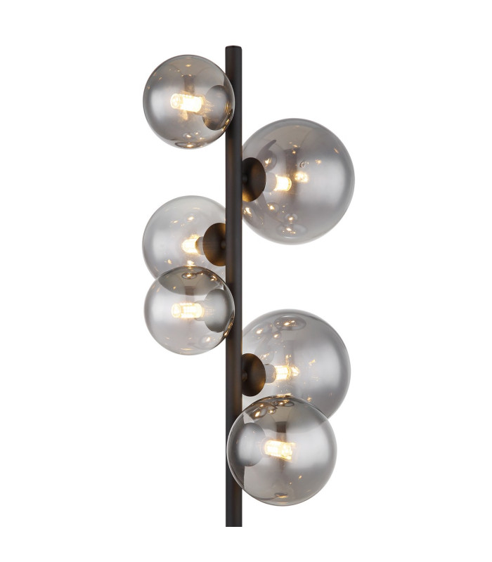 Riha Multi Arm Floor Lamp Matt Black Smoke Glass Shade 6x G9 3000K-3