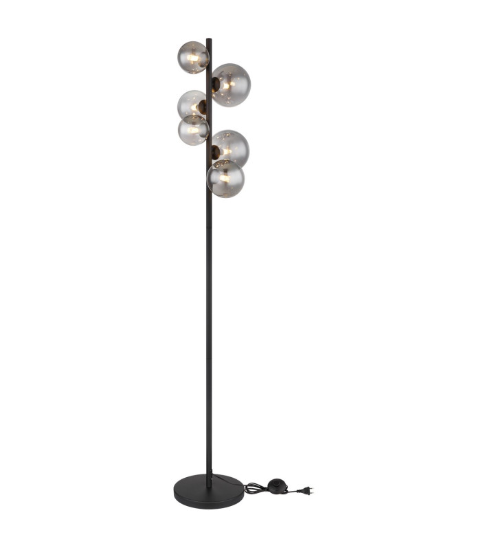Riha Multi Arm Floor Lamp Matt Black Smoke Glass Shade 6x G9 3000K-5