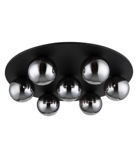 Riha Globe Ceiling Light Matt Black Balls Smoke Glass Shade 7x G9 3000K-2