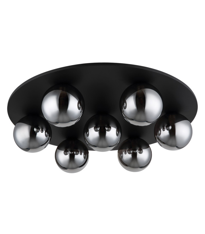 Riha Globe Ceiling Light Matt Black Balls Smoke Glass Shade 7x G9 3000K-2
