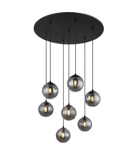 Riha Cluster Pendant Ceiling Light Matt Black Balls Smoke Glass Shade 7x G9 3000K-1